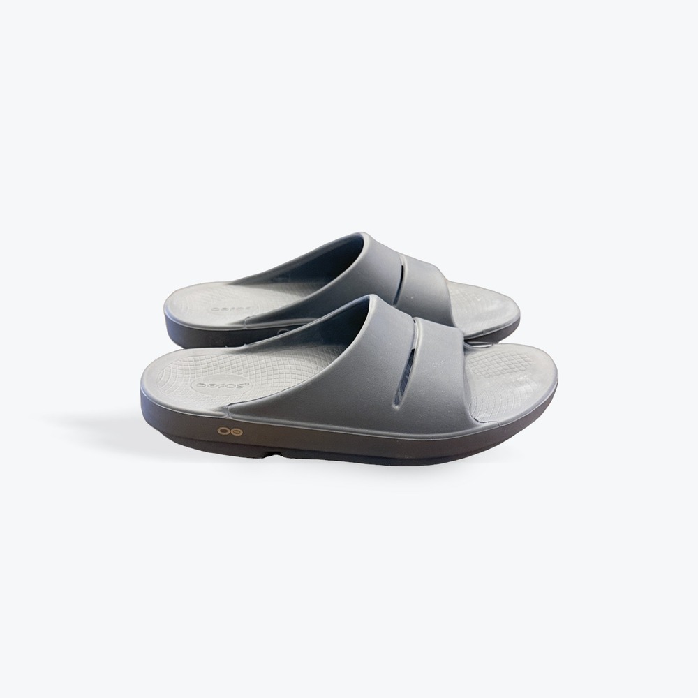 Oofos OOahh Sport Slide Sandals Slate Grey Mens 12 Womens 14 Recovery Shoes